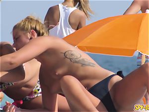 steaming swimsuit teenagers thong stripped to the waist spycam Spy Beach