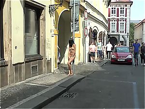 youthful beauty doll Dee on Czech streets fully bare